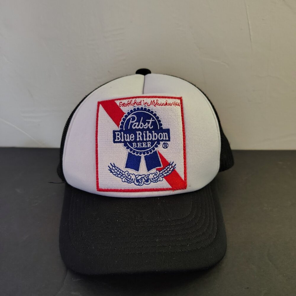 Pabst Blue Ribbon Hat Cap Snap Back Black‎ White DOPE Mesh Trucker Ball Mens